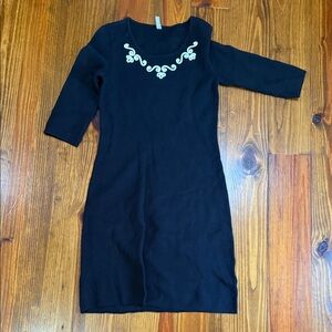 Hanna Andersson Black Sweater Dress with White Embroidery